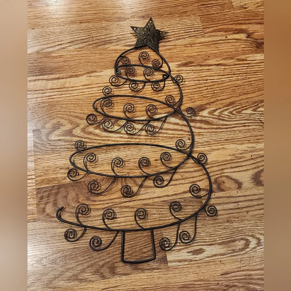 Rustic Black Metal Christmas Tree Card Photo Holder Wall Mounted Decor